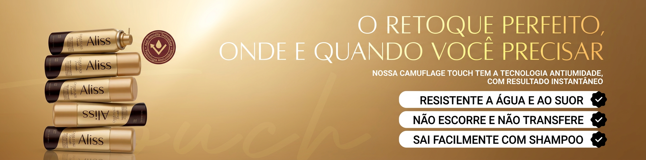 O retoque perfeito, onde e quando você precisar. Resistente à água e ao suor. Não escorre e não transfere. Sai facilmente com shampoo.